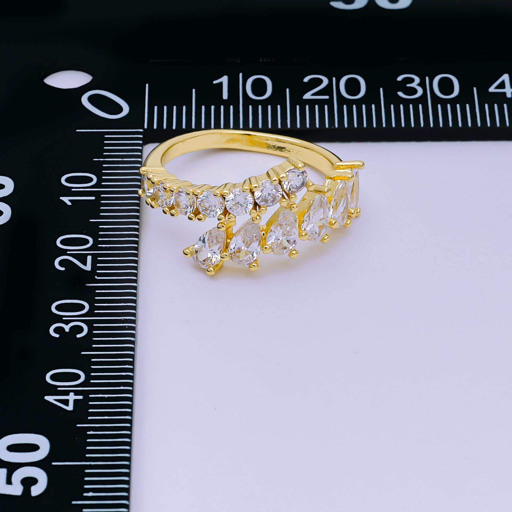 24K Gold Filled Pear & Round CZ Bypass Together Adjustable Ring | O-1449