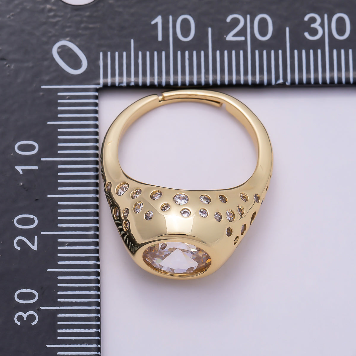 16K Gold Filled Clear Oval CZ Dotted Signet Ring in Gold & Silver | Rings-00124 Rings-00170
