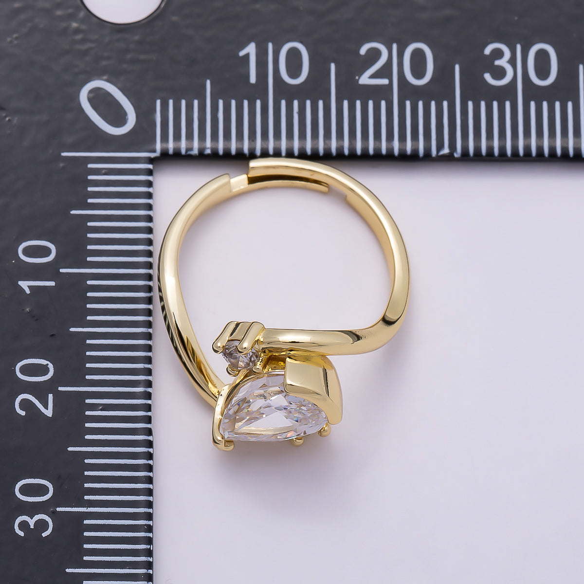 16K Gold Filled Clear Teardrop CZ Curved Solitaire Ring in Gold & Silver | Rings-00123 Rings-00171