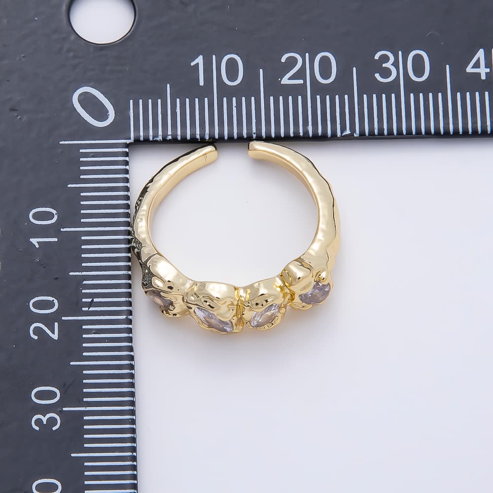 16K Gold Filled Clear Oval CZ Irregular Organic Molten Open Adjustable Ring | Rings-00414