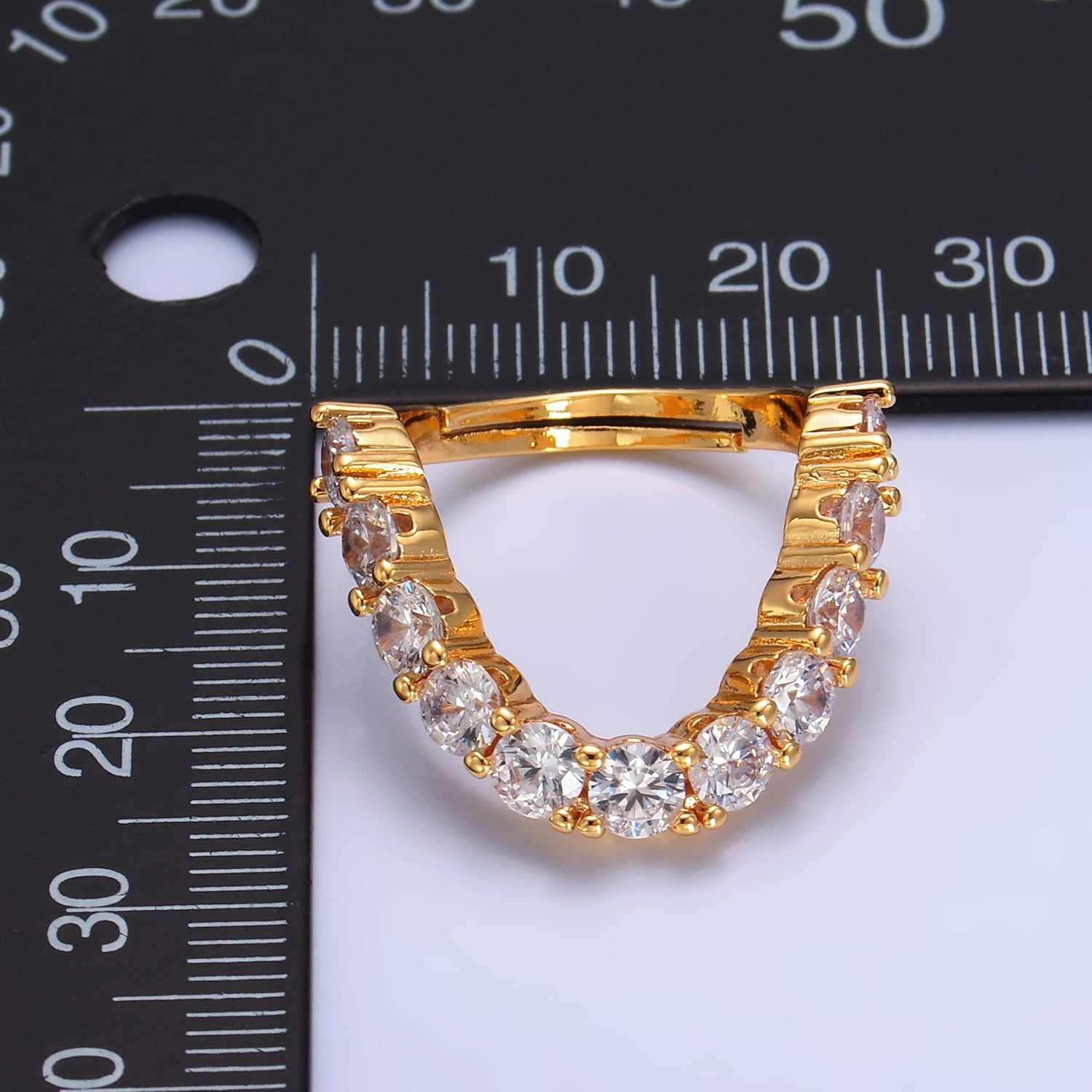 24K Gold Filled Clear CZ Paved Curved Chevron Ring | U426