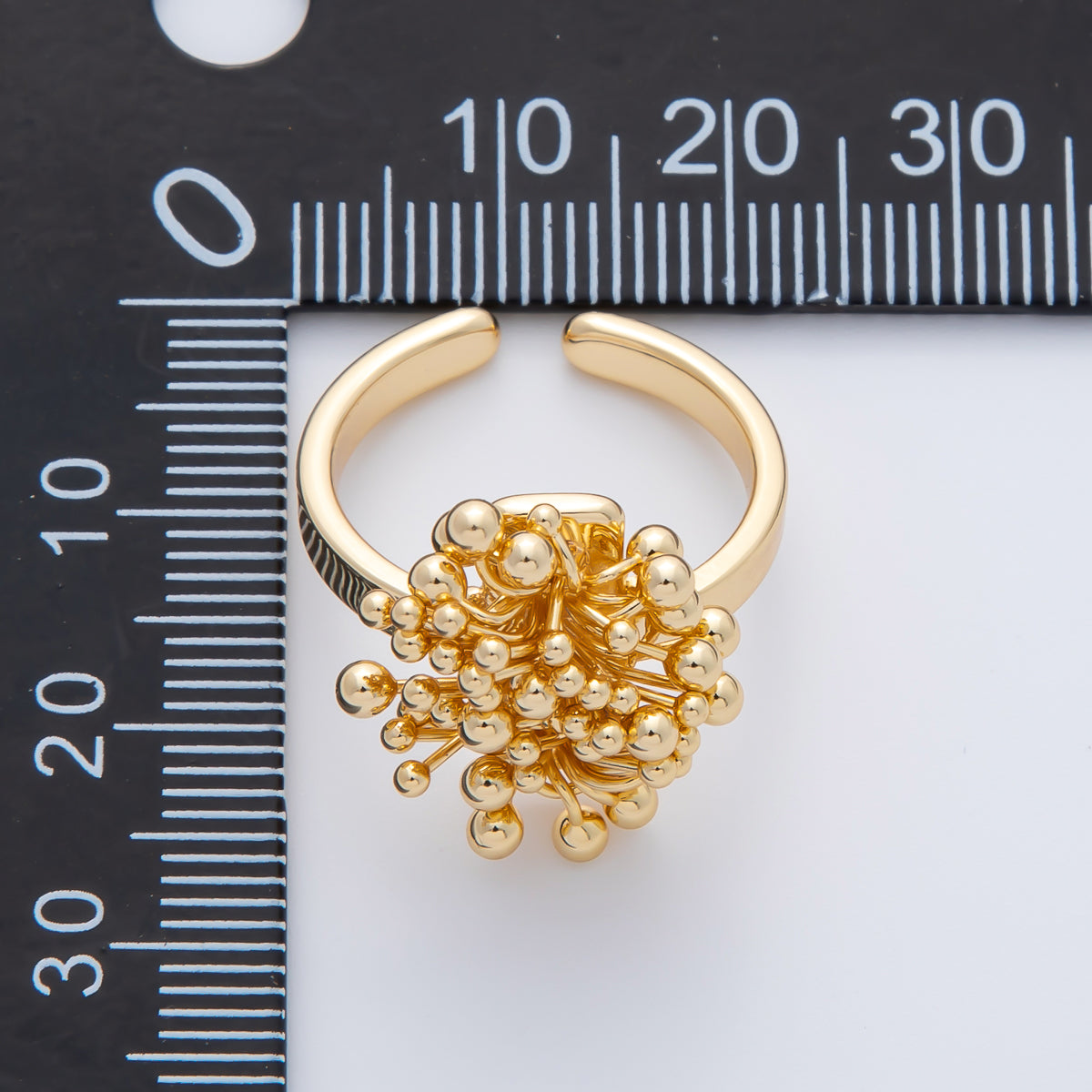 18K Gold Filled Vague Beaded Solitaire Adjustable Ring | O669