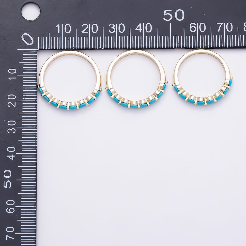 14K Gold Filled Blue Turquoise Gemstone Round Prong Lined Ring | Rings-00427 ~ Rings-00429