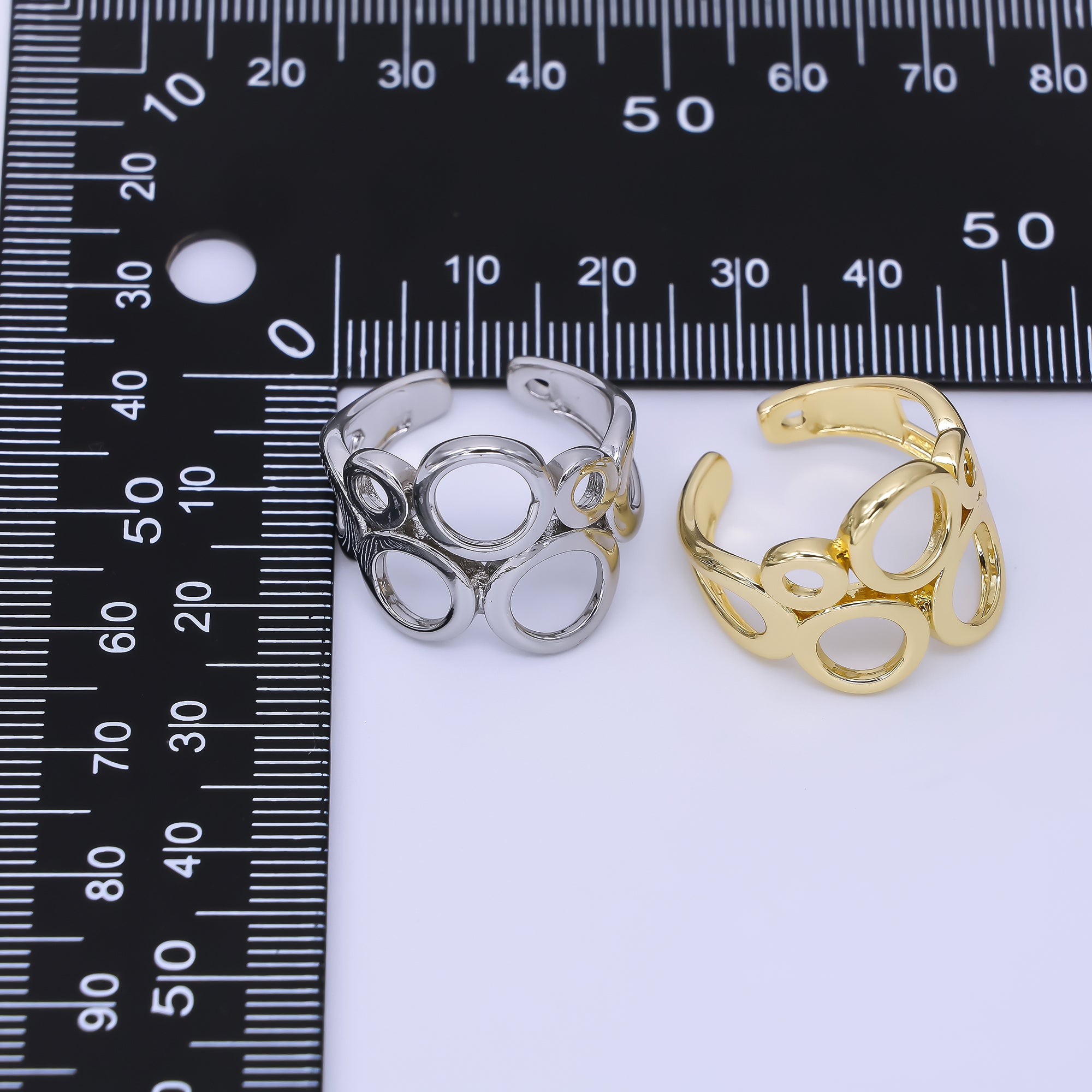 24K Gold Filled Geometrical Hollow Round Set Ring in Gold & Silver | O1641 O1642