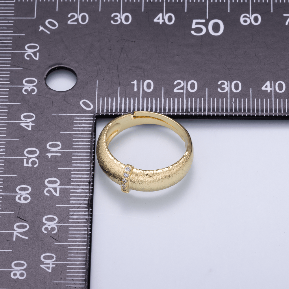 16K Gold Filled Micro Paved CZ Rondelle Lined Textured Adjustable Ring | Rings-00433