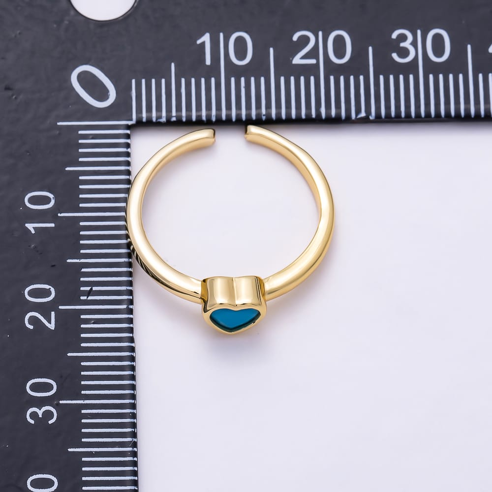 16K Gold Filled Turquoise CZ Heart Solitaire Adjustable Ring | Rings-00390