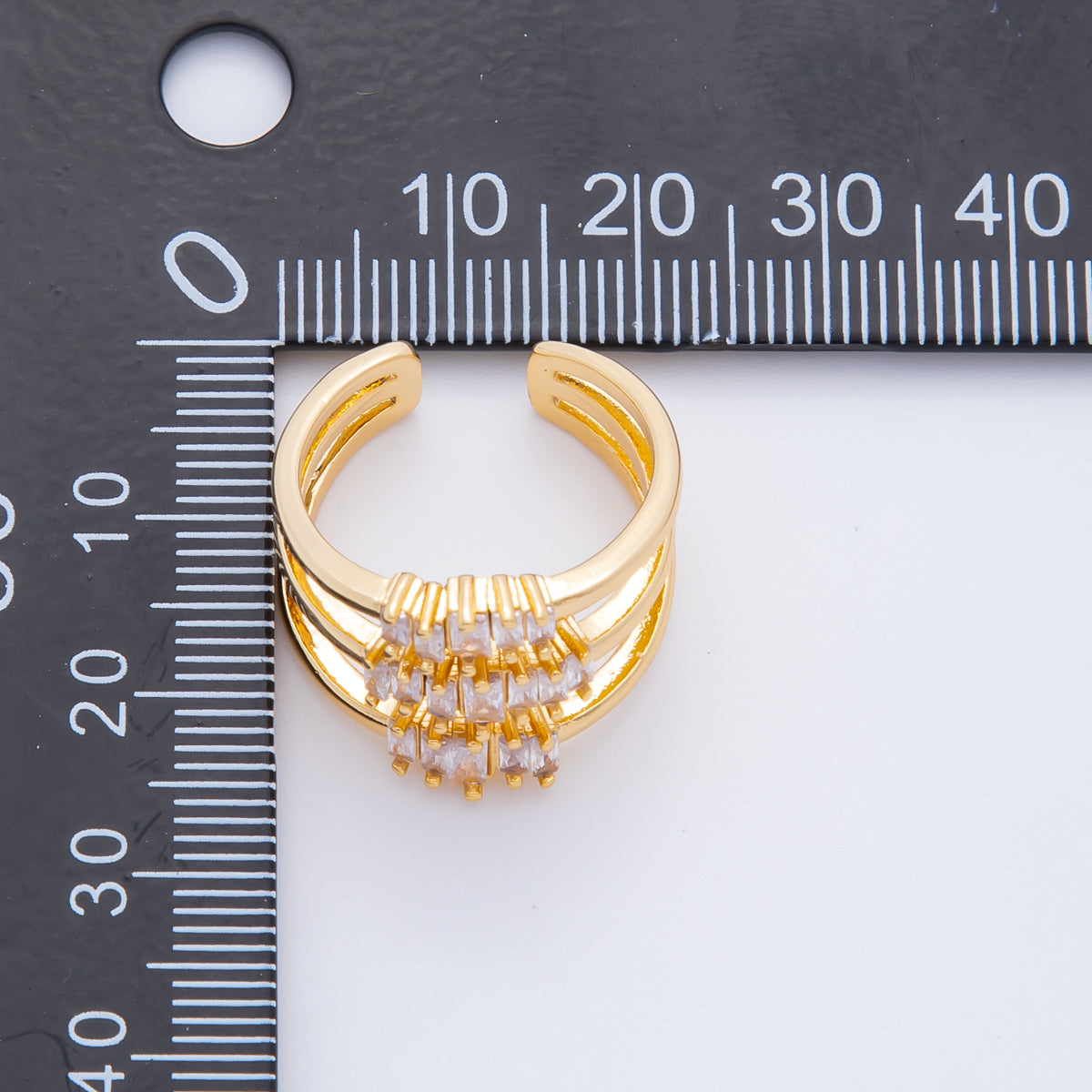 18K Gold Filled Triple-Layered Baguette CZ Crown Triple Band Open Ring | O639