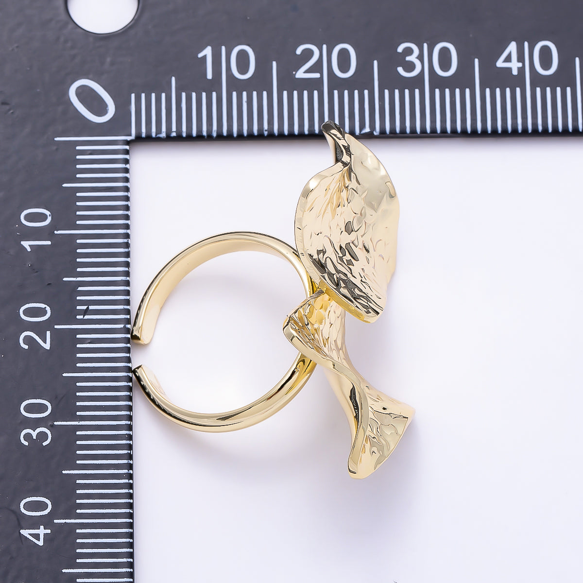 16K Gold Filled Double Geometric Hammered Wave Rhombus Foil Ring | Rings-00307