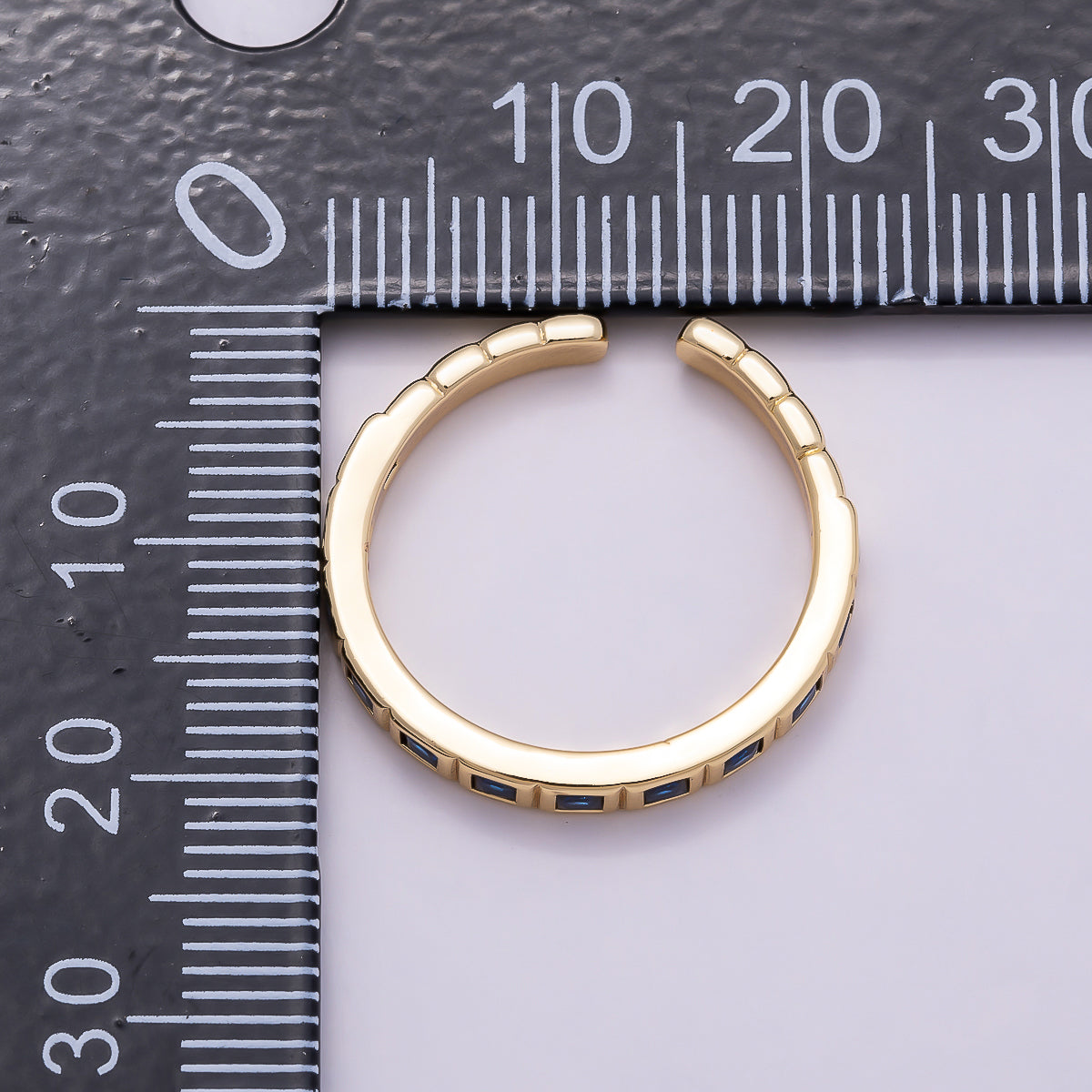 16K Gold Filled Black, Clear, Blue, Green, Fuchsia Baguette-Lined Ring | Rings-00125 ~ Rings-00129