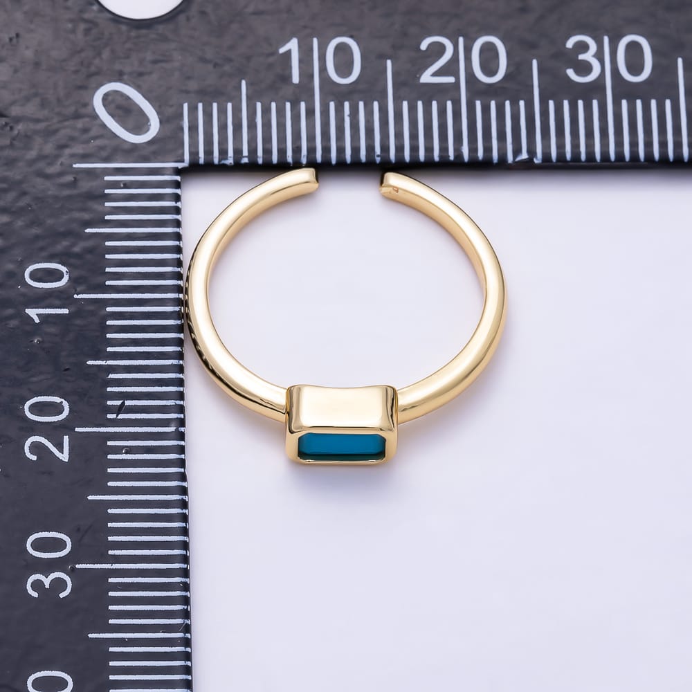 16K Gold Filled Turquoise CZ Rectangular Bezel Open Adjustable Ring | Rings-00391 - Rings-00392