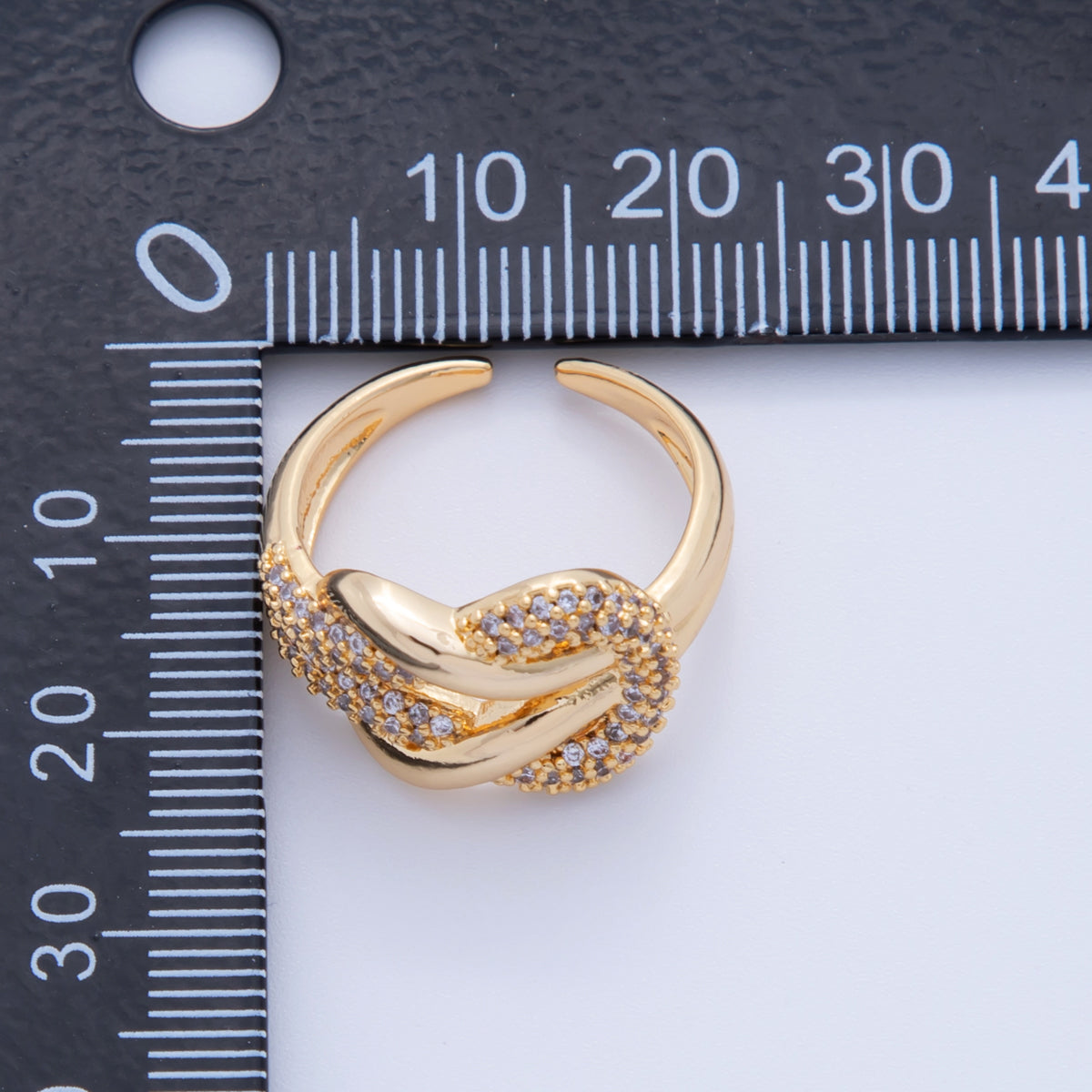 18K Gold Filled Micro Paved CZ Knot Band Ring | O1924