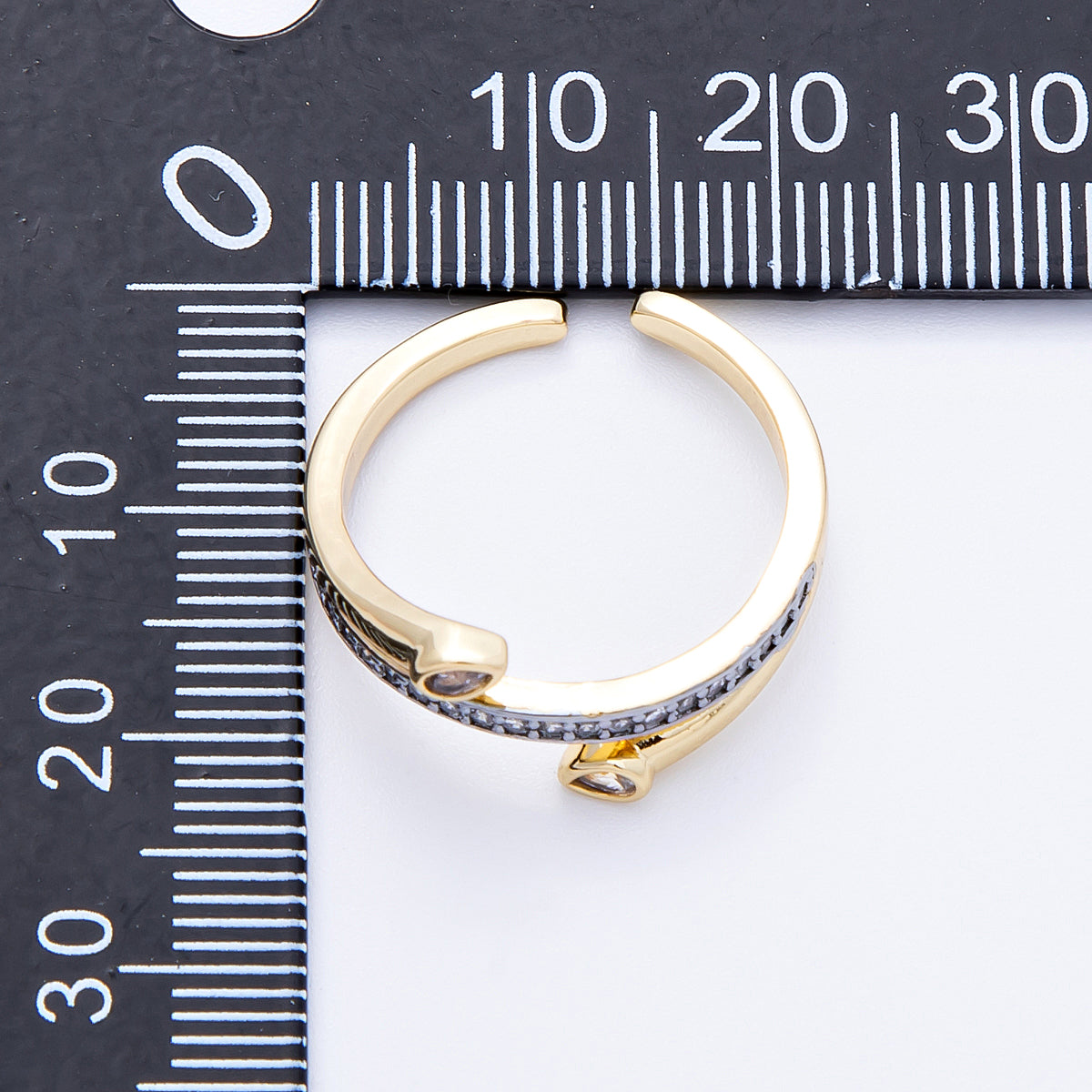 18K Gold Filled Mixed Metal Triple Row CZ Bypass Ring | Rings-00038