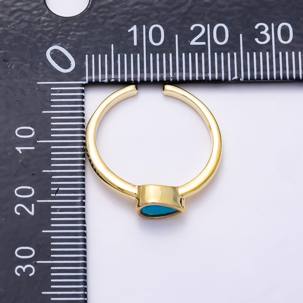 16K Gold Filled Turquoise CZ Teardrop Bezel Open Adjustable Ring | Rings-00393 - Rings-00394