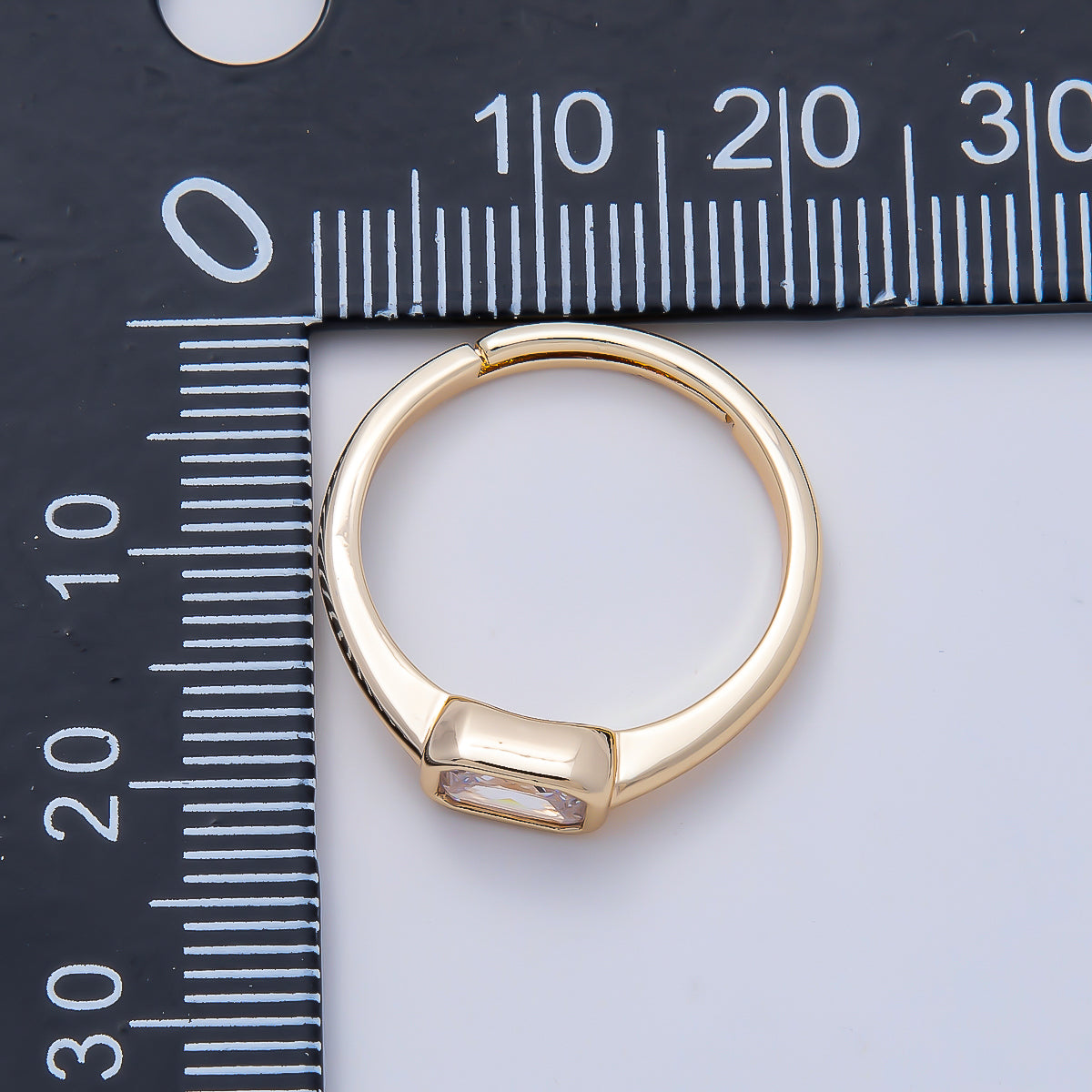 16K Gold Filled Clear Baguette CZ Bezel Solitaire Adjustable Ring in Gold & Silver | Rings-00145 Rings-00146