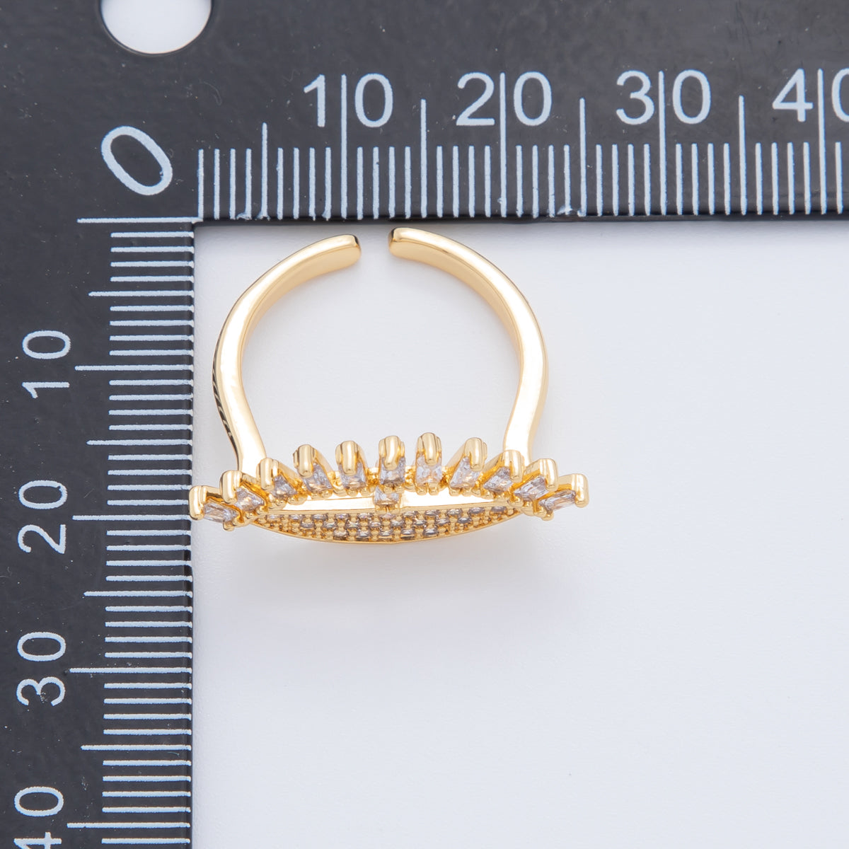 18K Gold Filled Micro Paved CZ Baguette Geometric Evil Eye Ring | O2026