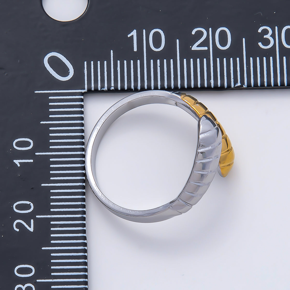 Stainless Steel Mixed Metal Lined Ribbed Molten Wrap Band Ring | Rings-00186