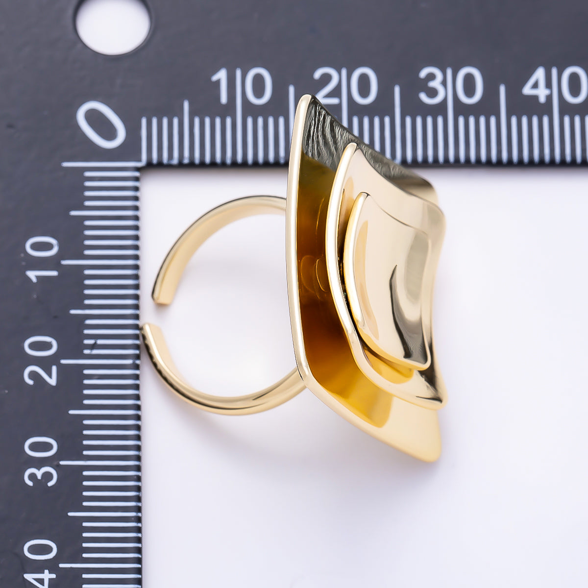 16K Gold Filled Concave Multi Layer Square Geometric Ring | Rings-00348