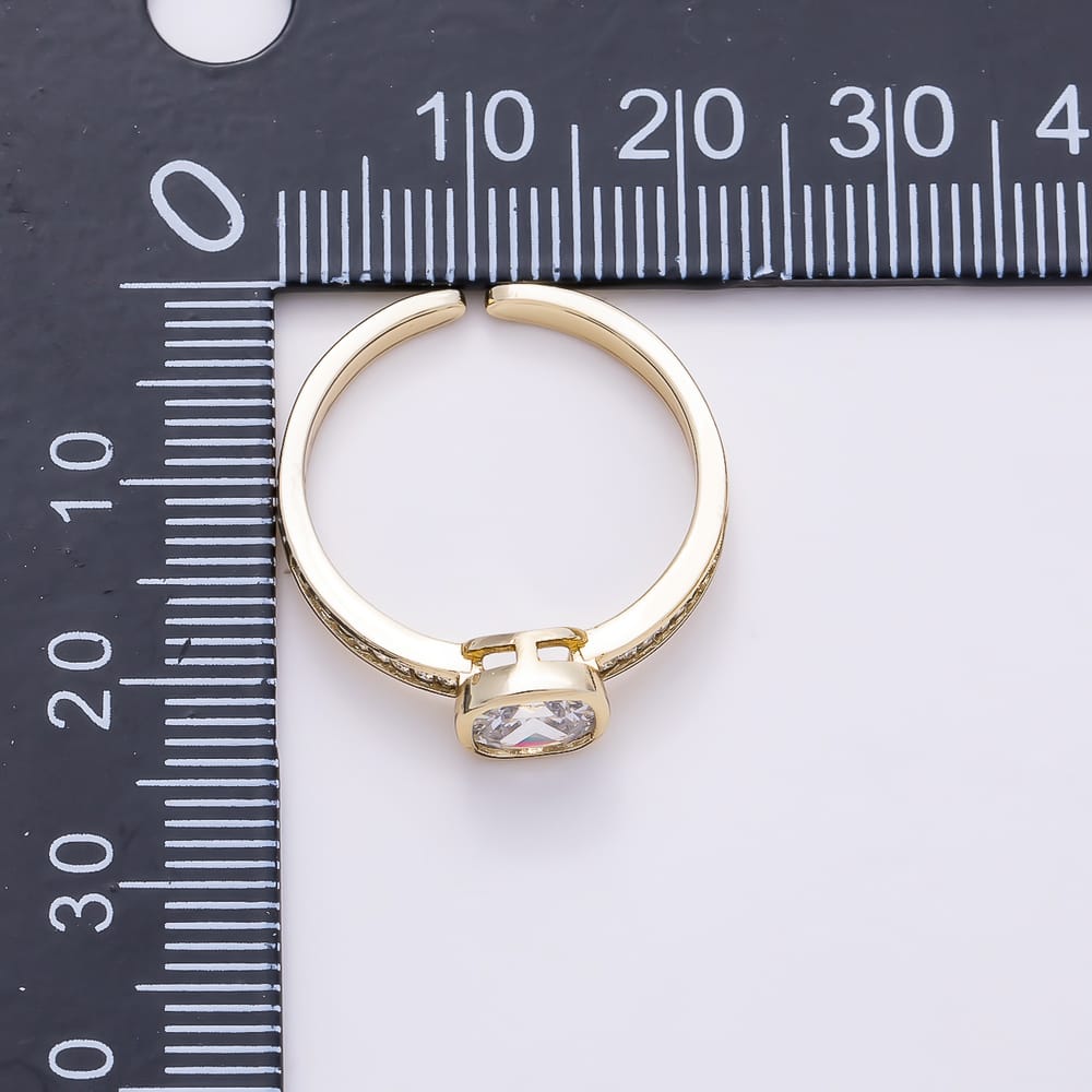 16K Gold Filled Clear CZ Square Baguette Lined Solitaire Ring | Rings-00439