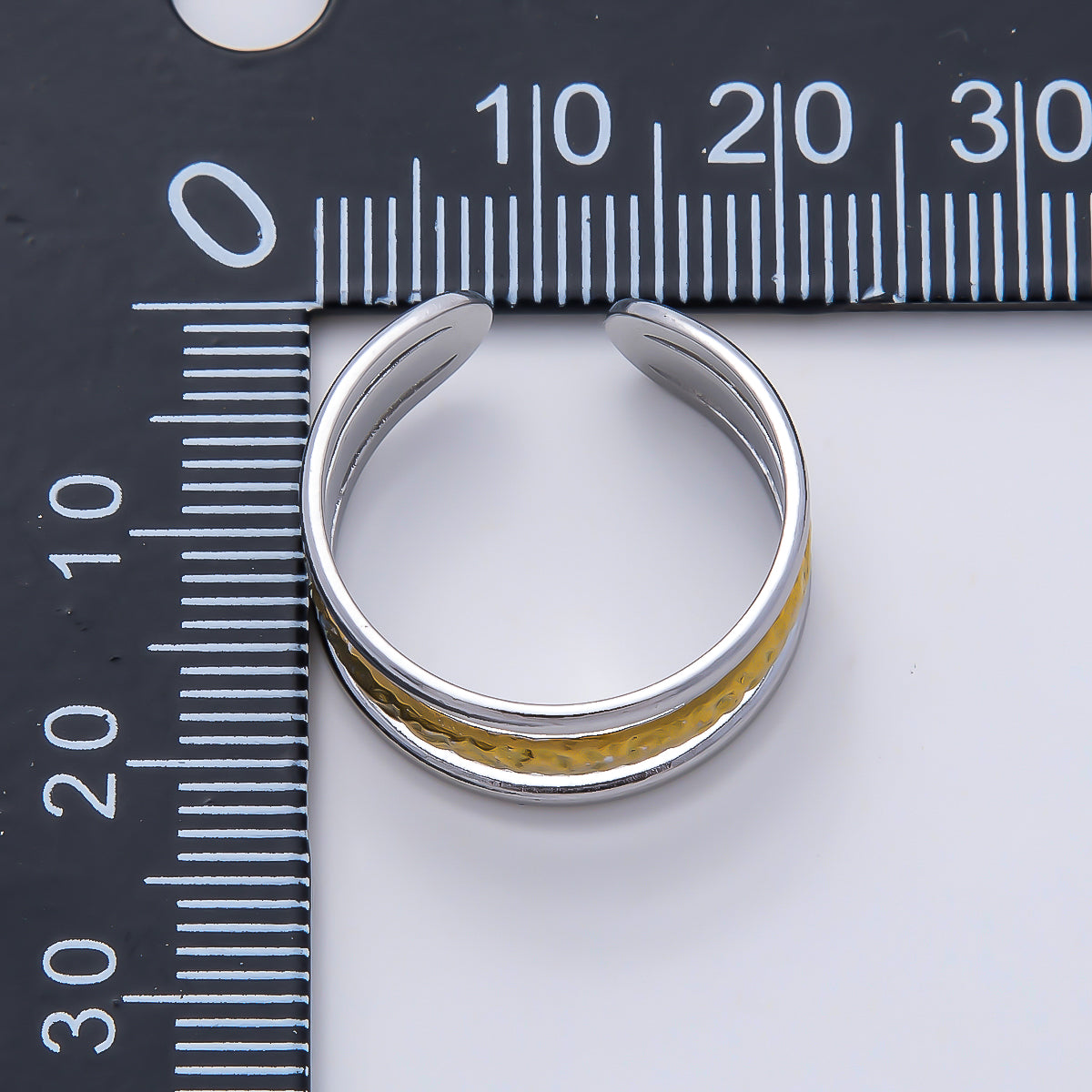Stainless Steel Mixed Metal Wide Textured Triple Band Ring | Rings-00181