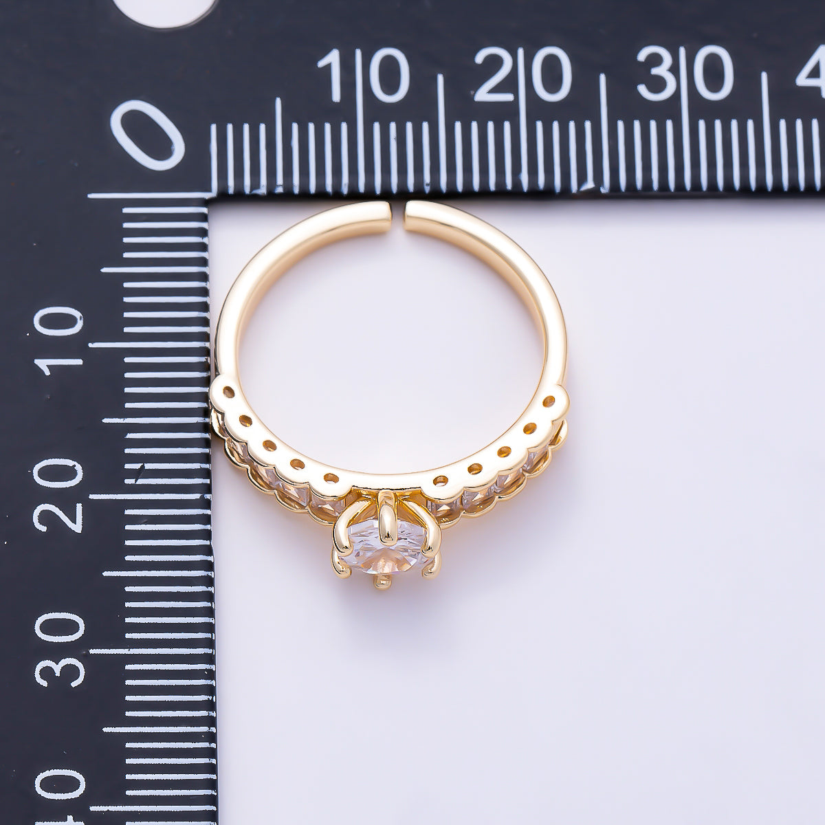 16K Gold Filled Baguette CZ Solitaire Round Stone Adjustable Ring | Rings-00376