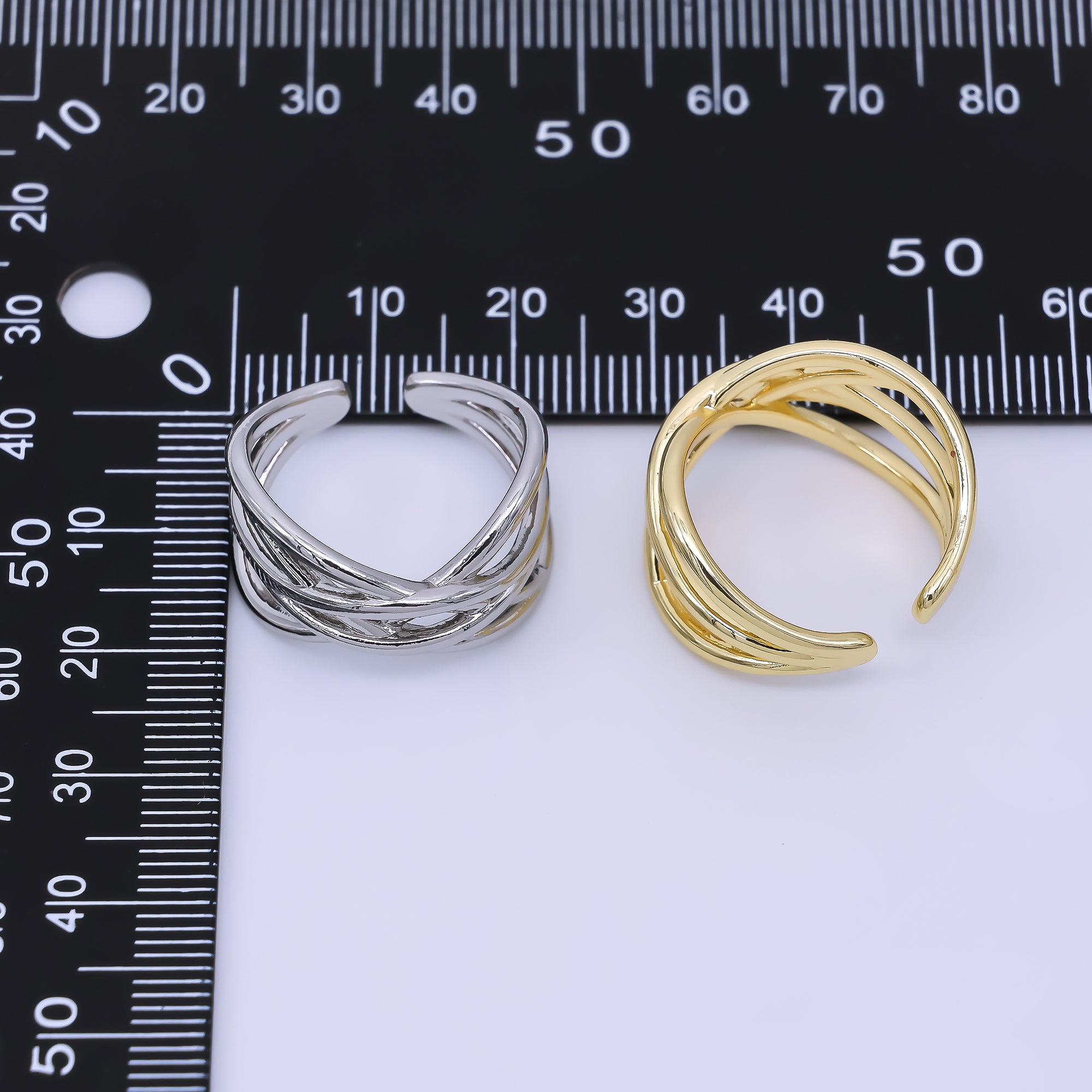 24K Gold Filled Intertwined Lines Crossing Ring in Gold & Silver | O1628 O1631