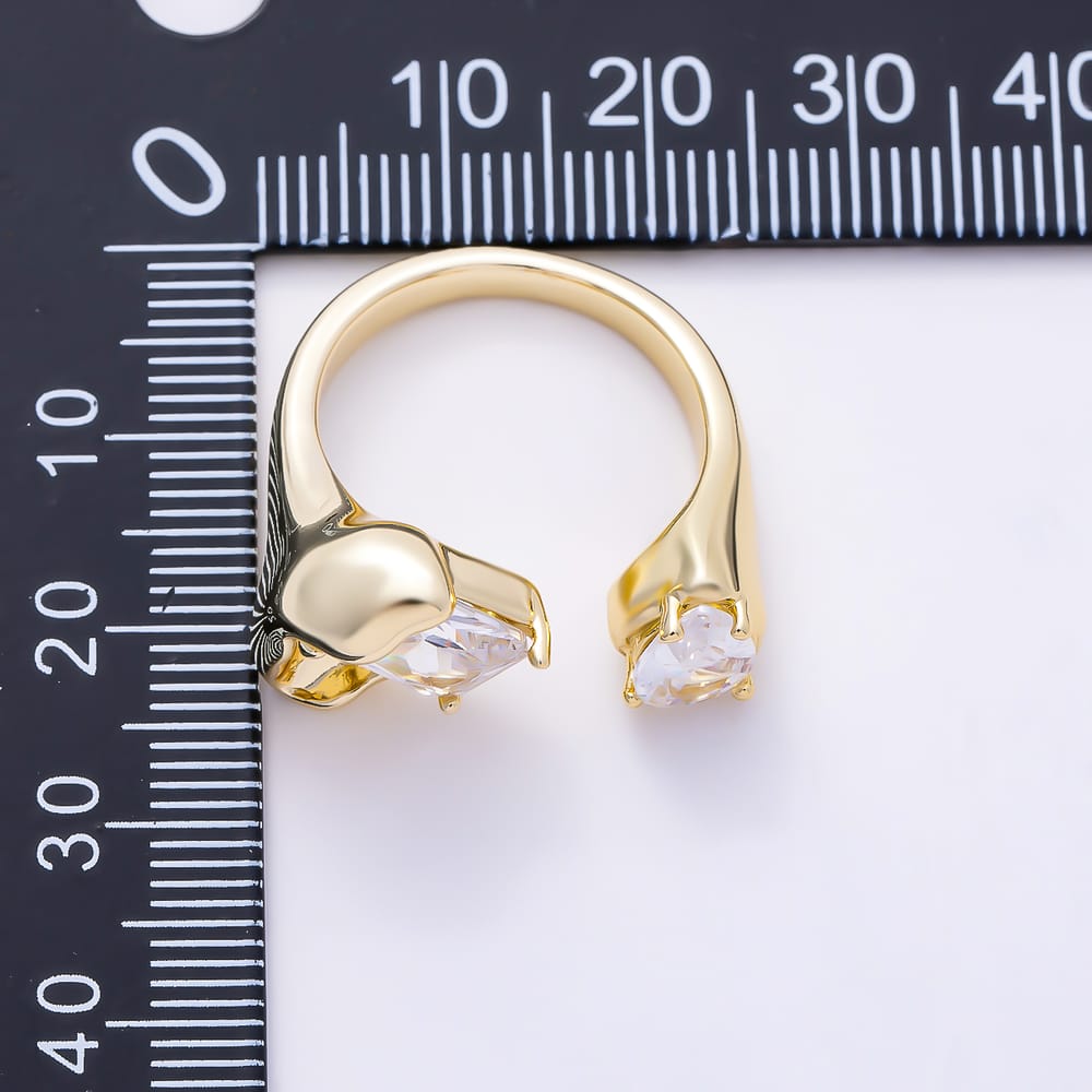 16K Gold Filled Dual Stone CZ Organic Molten Statement Adjustable Ring | Rings-00411