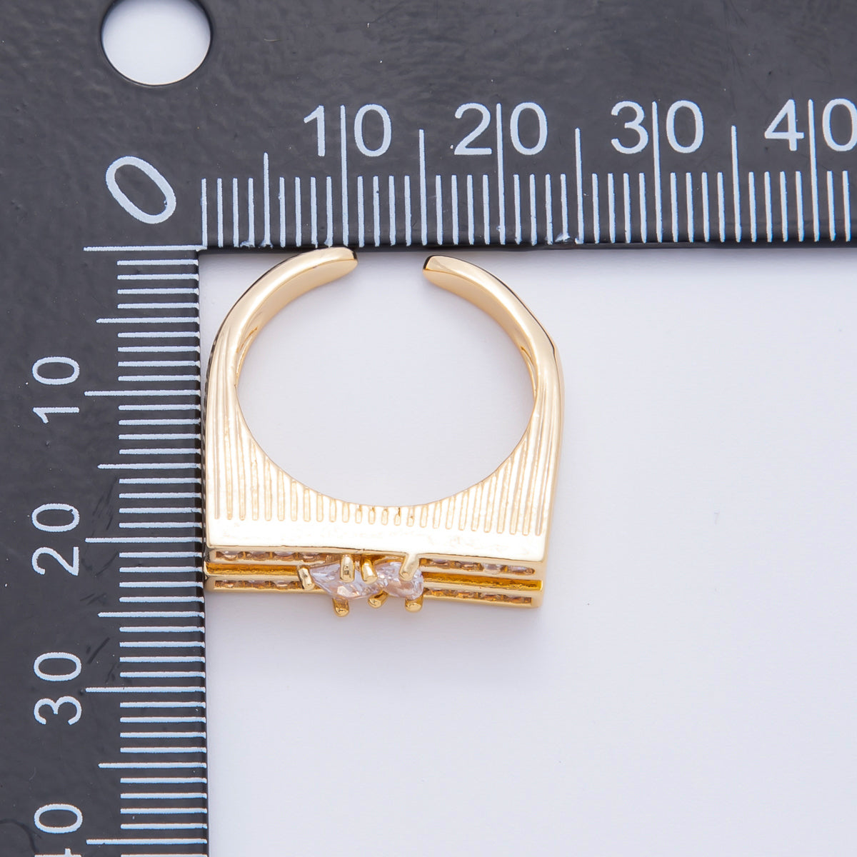 18K Gold Filled Teardrop Baguette CZ Micro Paved Band Rectangular Signet Ring | O411
