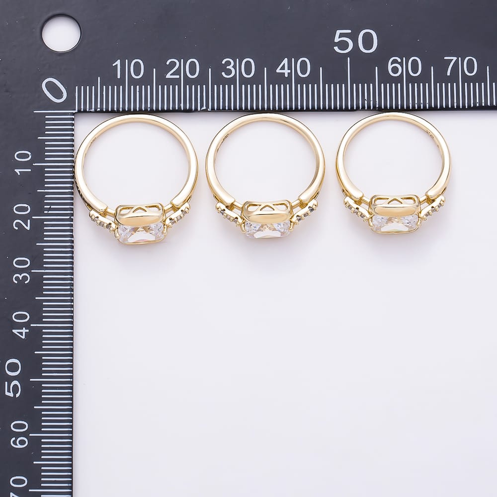 14K Gold Filled Baguette Micro Paved CZ Solitaire Stacking Ring | Rings-00436 ~ Rings-00438