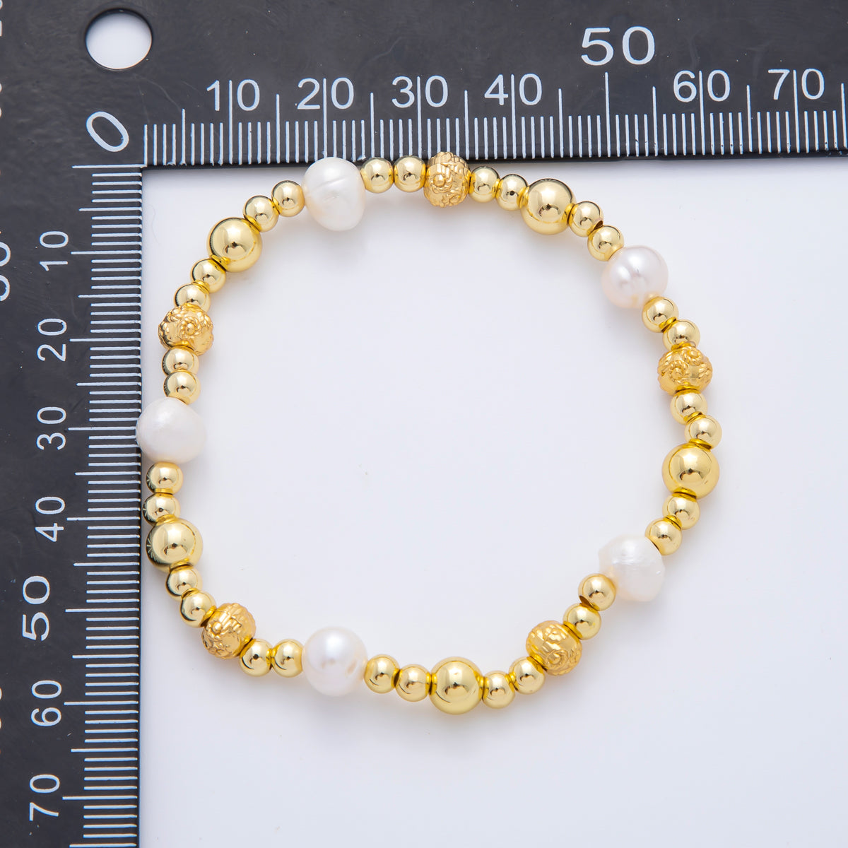18K Gold Filled Freshwater Pearl Stretch Textured Bead Bracelet | WA-3505 ~ WA-3516