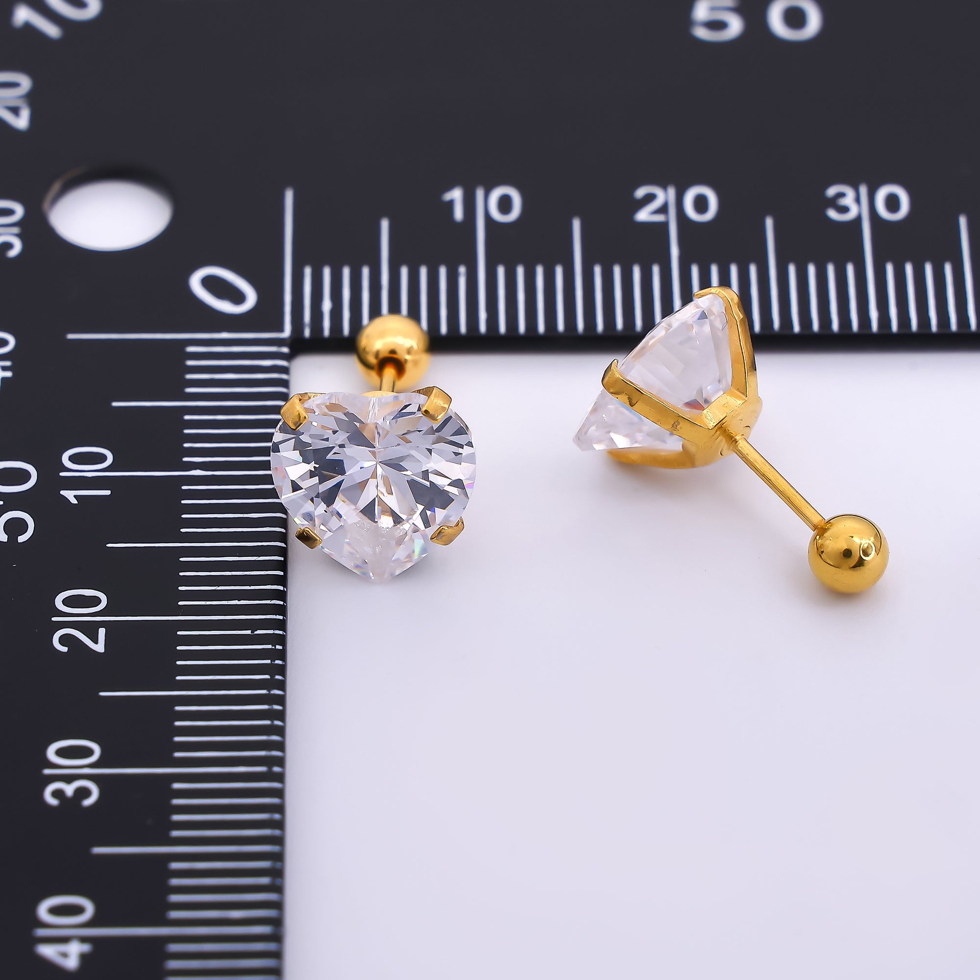 Gold Stainless Steel Heart-Shaped CZ Stud Earrings in Various Sizes | AB1576 - AB1578, AB1588