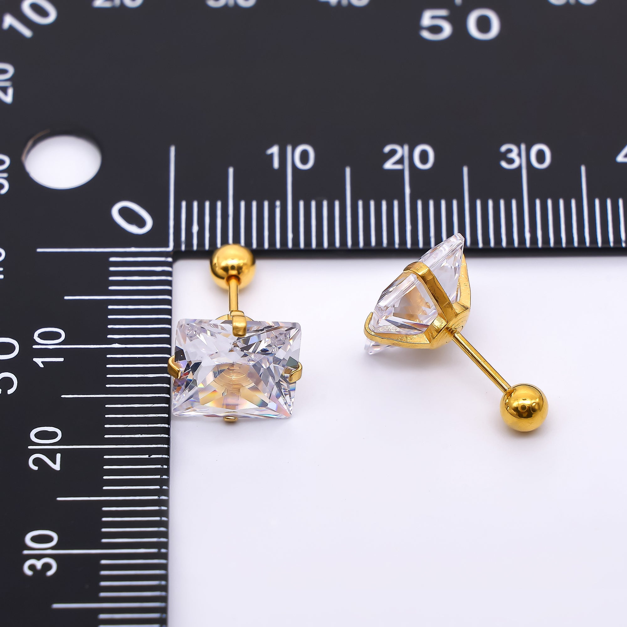 Gold Stainless Steel Cube CZ Radiant Dainty Stud Earrings | AB1583