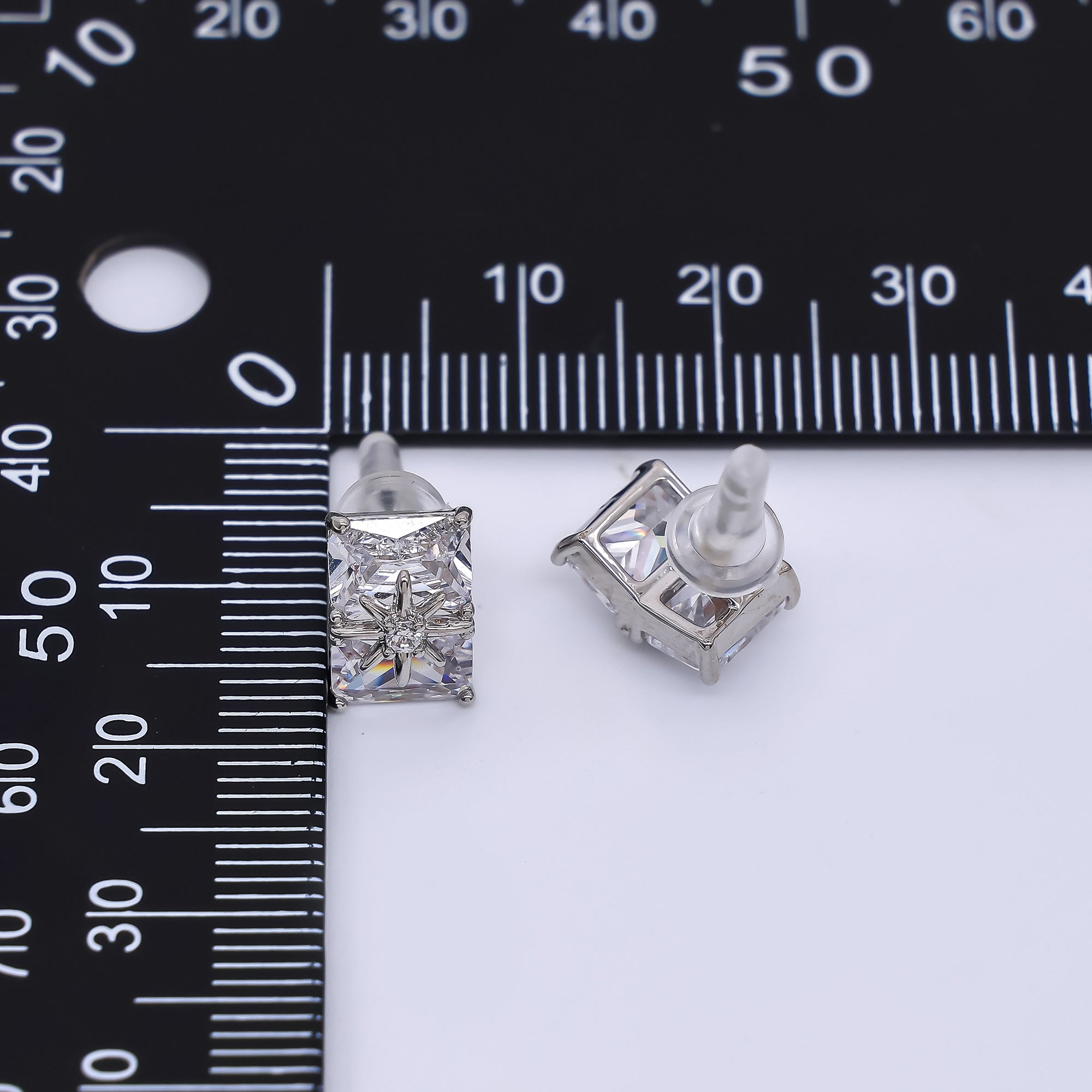 24K Gold Filled 11mm Clear CZ Baguette North Star Stud Earrings in Gold & Silver | AE734 AE741