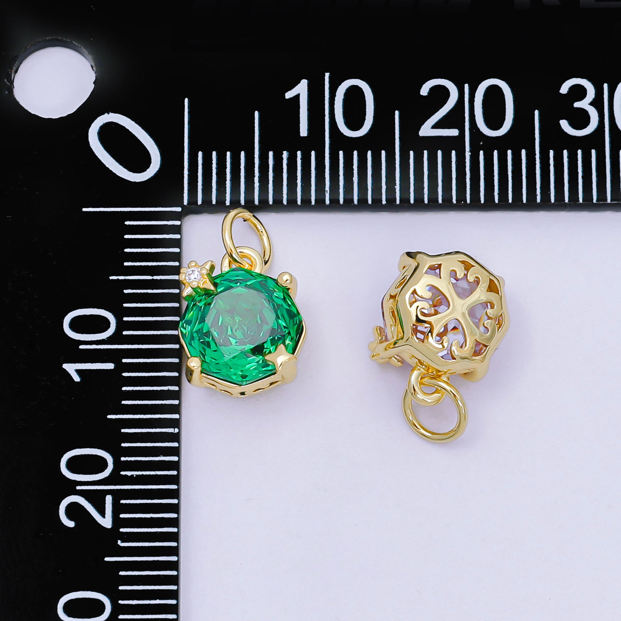24K Gold Filled 11mm Round CZ Crystal Quartz Blooming Rose Flower Charm | M-102 - M-106, M-197 M-212