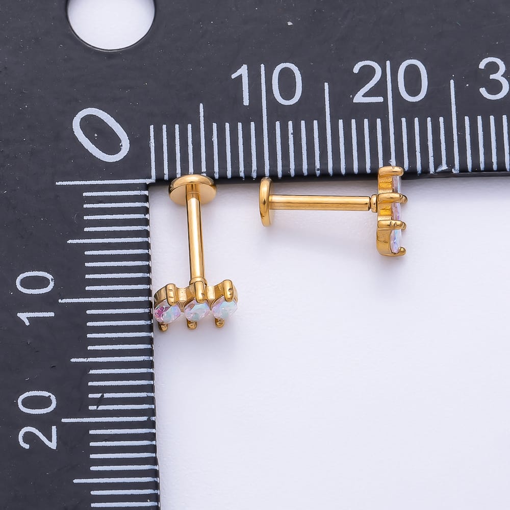 Titanium 5mm Triple White Opal Marquise Cartilage Piercing Flat Back Stud in Gold & Silver | BJ-00255 BJ-00256
