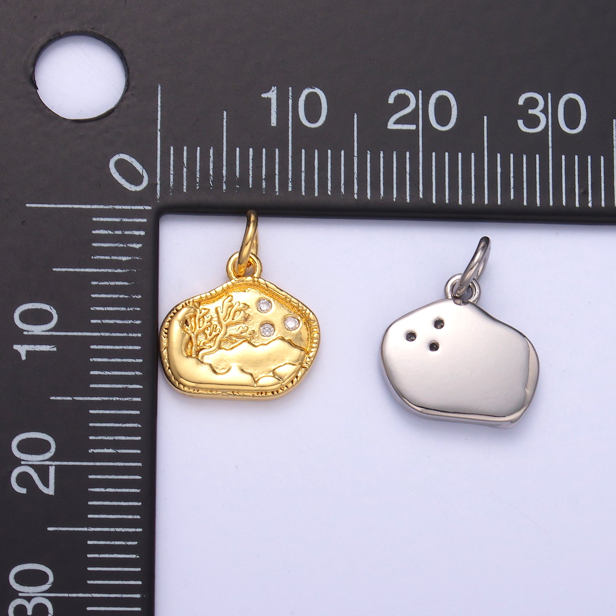24K Gold Filled CZ Dotted Ocean Sea Coral Reef Charm in Gold & Silver | N072