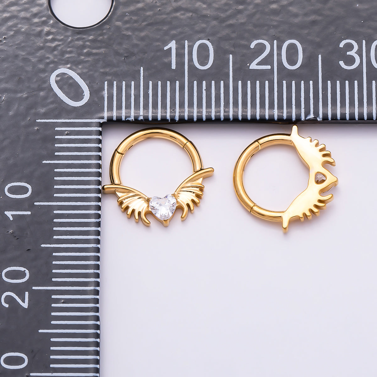 Titanium 12.5mm Clear CZ Heart Wings Single Septum Cartilage Piercing Clicker in Gold & Silver | Findings-00311 Findings-00312