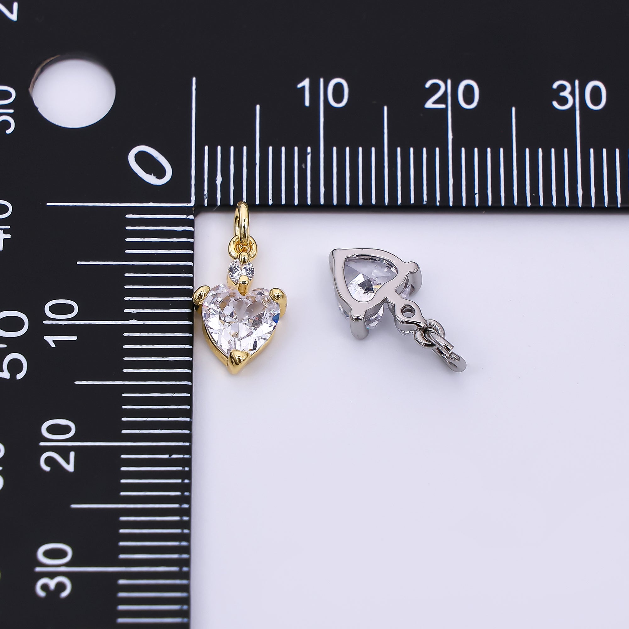 24K Gold Filled 12mm Heart-Shaped CZ Heart Pop Drop Charm in Gold & Silver | AC1599