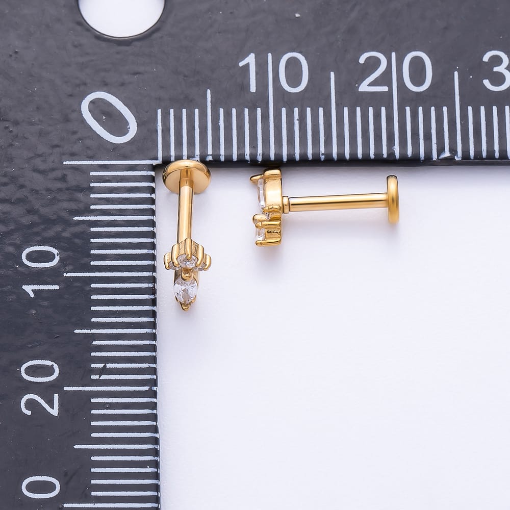 Titanium 8mm Marquise Round CZ Cartilage Piercing Flat Back Stud in Gold & Silver | BJ-00257 BJ-00258