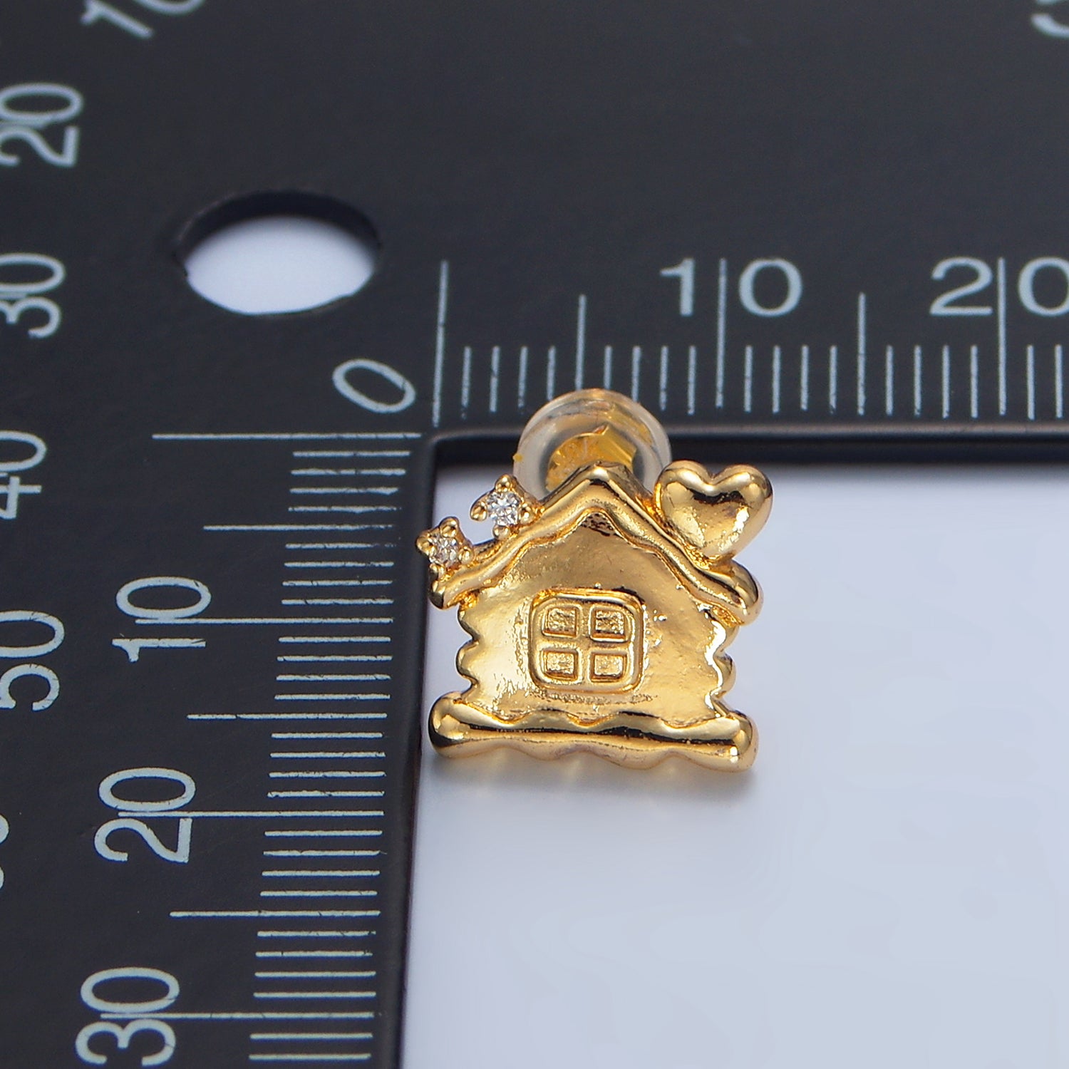 24K Gold Filled CZ Molten Dough House Heart Stud Earrings | P003