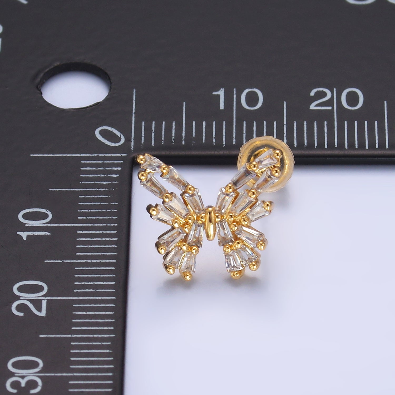 24K Gold Filled Baguette CZ Butterfly Insect Stud Earrings | AB872