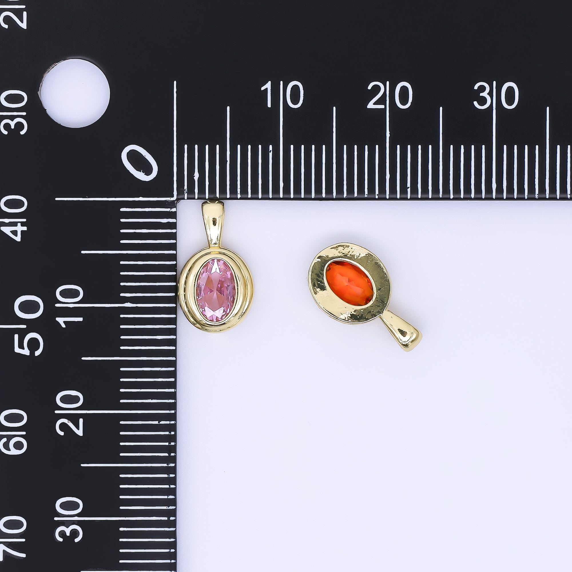 18K Gold Filled 12.5mm Pink, Purple, Orange Oval CZ Golden Framed Shaped Pendant | AH479 AH480