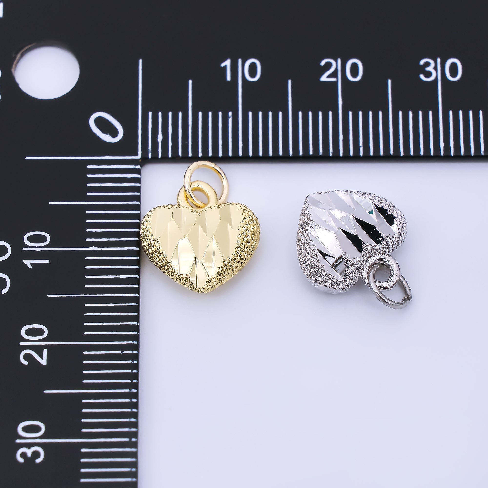 24K Gold Filled 13mm Dotted Textured Heart Charm in Gold & Silver | AC1601