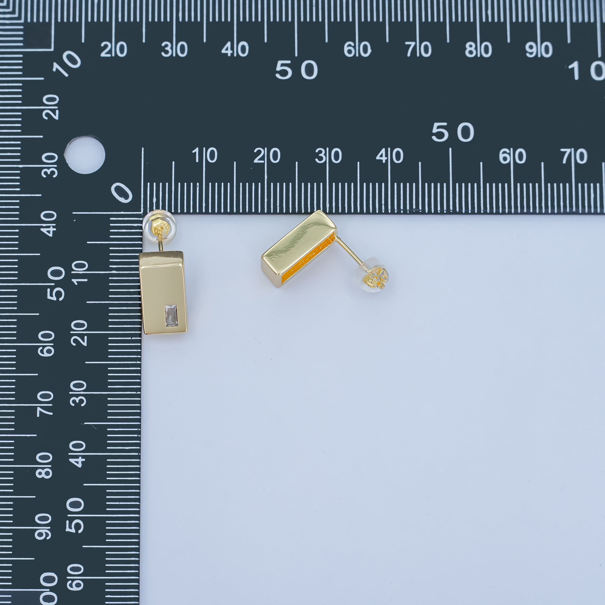24K Gold Filled Baguette CZ Rectangular Stud Earrings | AD522