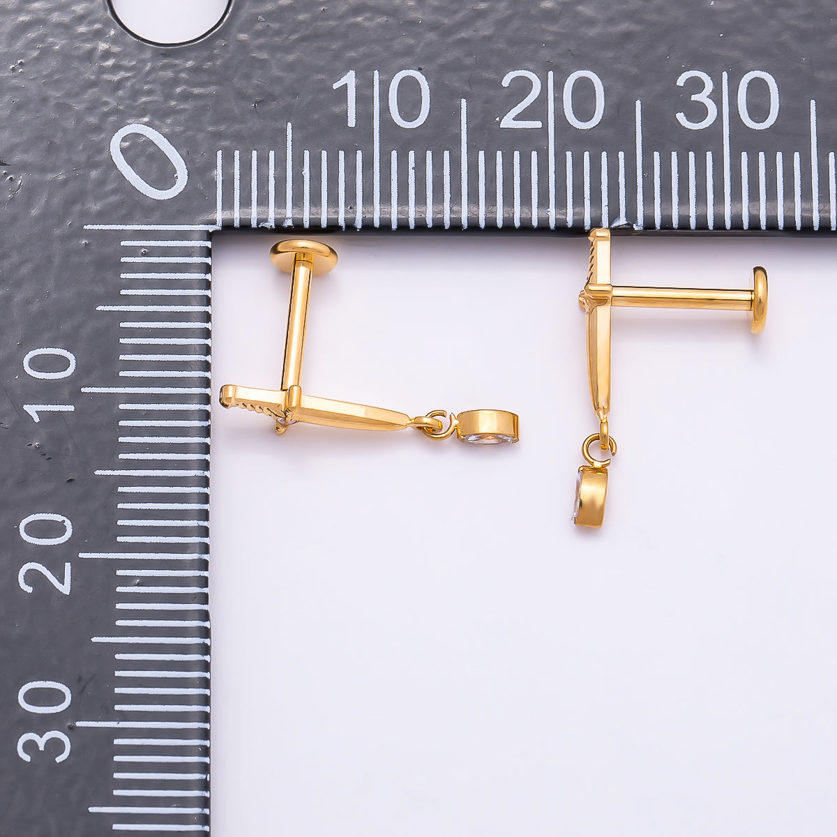 24K Gold Filled 13mm Dagger Knife CZ Drop Cartilage Piercing Flat Back Stud in Gold & Silver | Findings-00254 Findings-00255