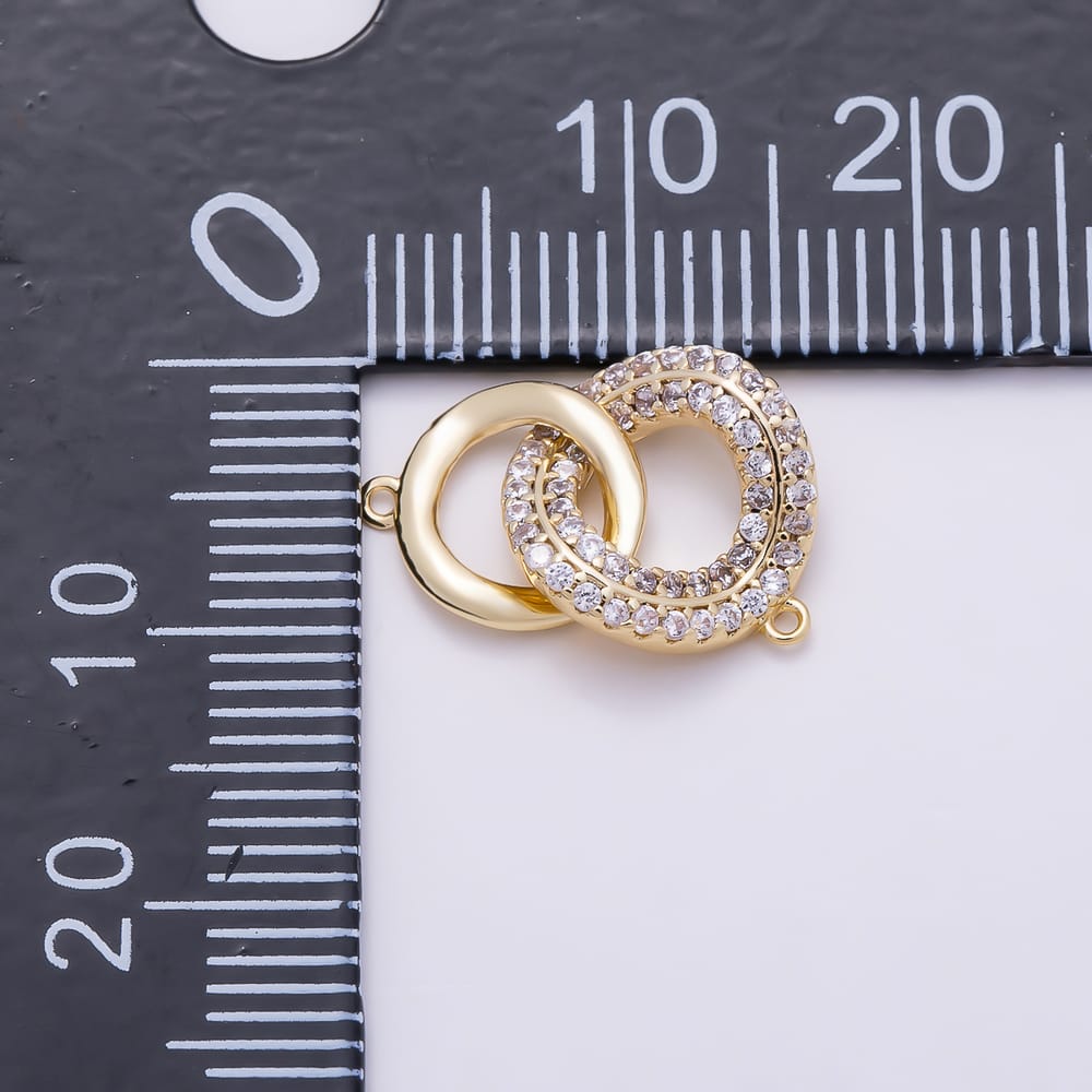 16K Gold Filled 12mm Micro Paved CZ Curved Double Circle Round Interlock Connector | Connectors-00069