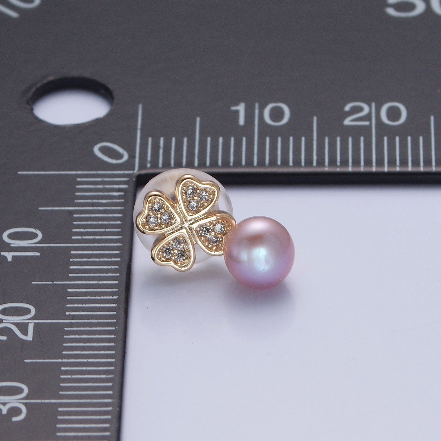 Gold White, Purple, Pink Shell Pearl Micro Paved CZ Clover Stud Earrings |  V379 - V381