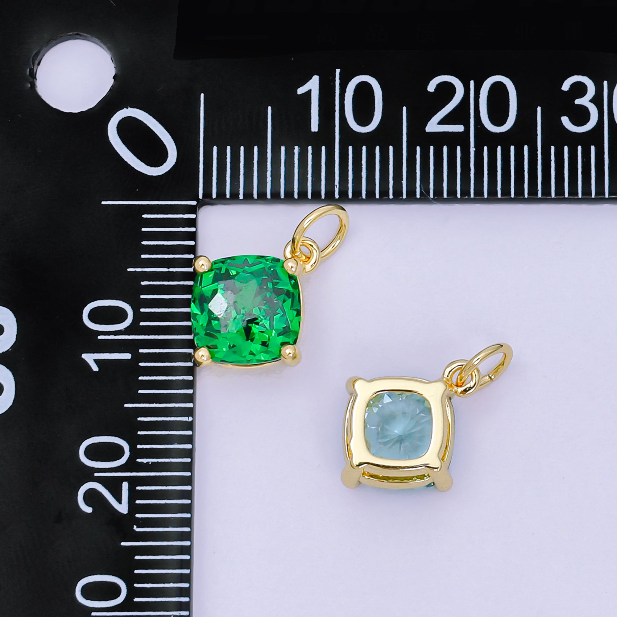 24K Gold Filled 13mm Rectangle Multicolor CZ Curvy Square Drop Charm | AC-1561 - AC-1567