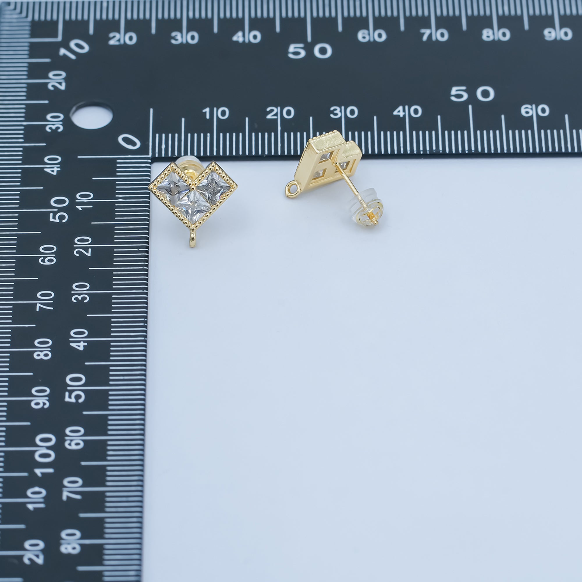 24K Gold Filled Clear CZ Pixelated Heart Drop Stud Earrings Findings | Z1115