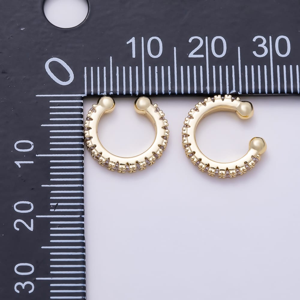 16K Gold Filled 13mm Clear Micro Paved CZ Ear Cuff Earrings | AI-00010