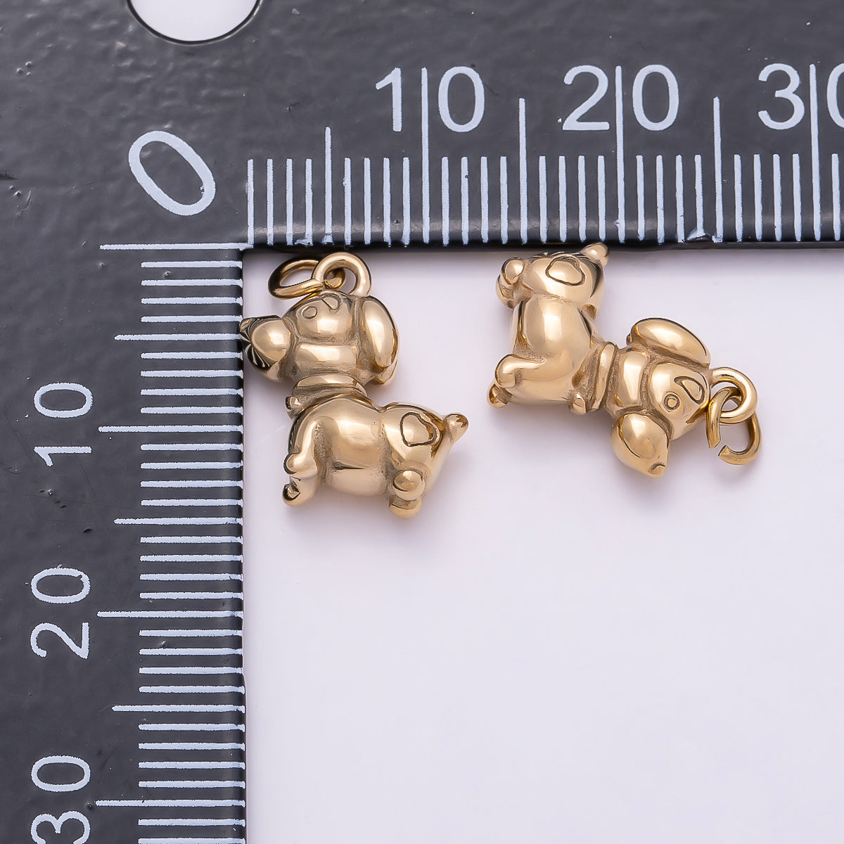 PVD Gold Stainless Steel 13mm Heart Puppy Dog Pet Animal 3D Multidimensional Charm | Charms-01018